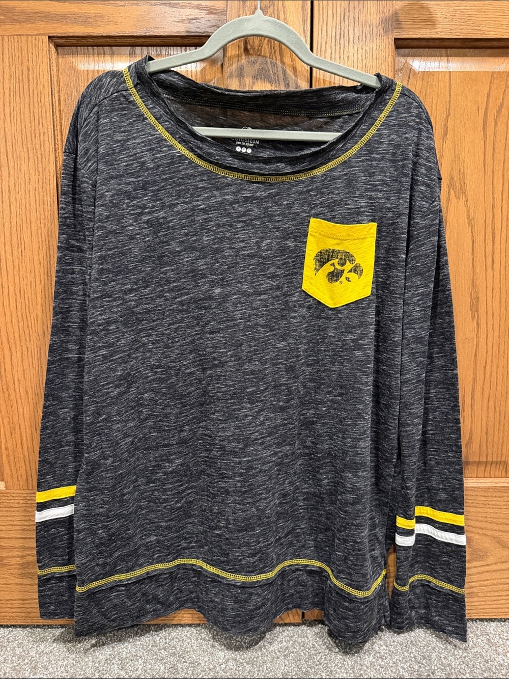 Colosseum Black Heather Long Sleeve Tee with Yellow Pocket